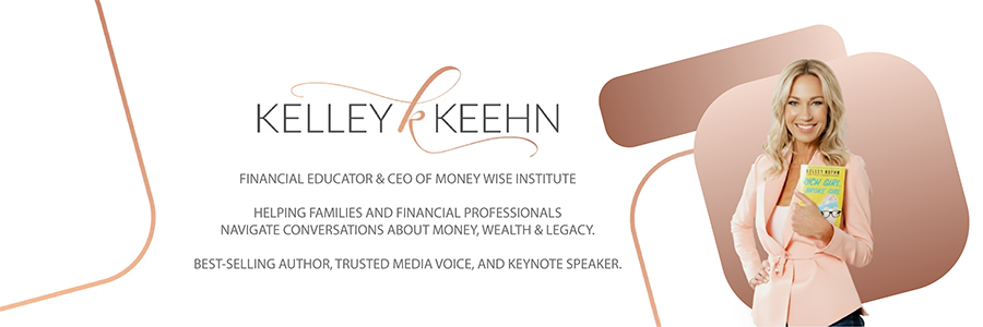 Kelley Keehn website banner featuring professional portraits, the Kelley Keehn logo, and text identifying her as a Financial Educator, CEO of Money Wise Institute, and Author of Save Your Self.Author of Save Your Self
